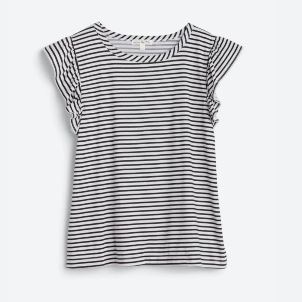 EUC Nine Britton Salma Flutter Sleeve Striped Black and White Women's Top